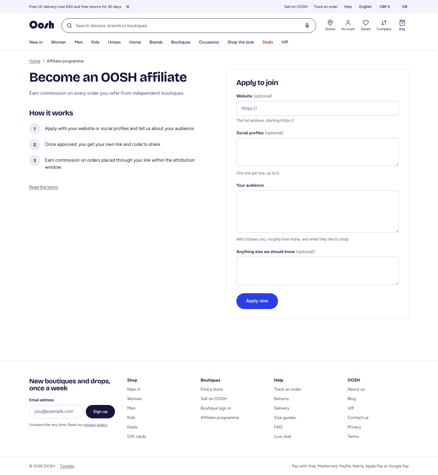 The affiliate programme landing page