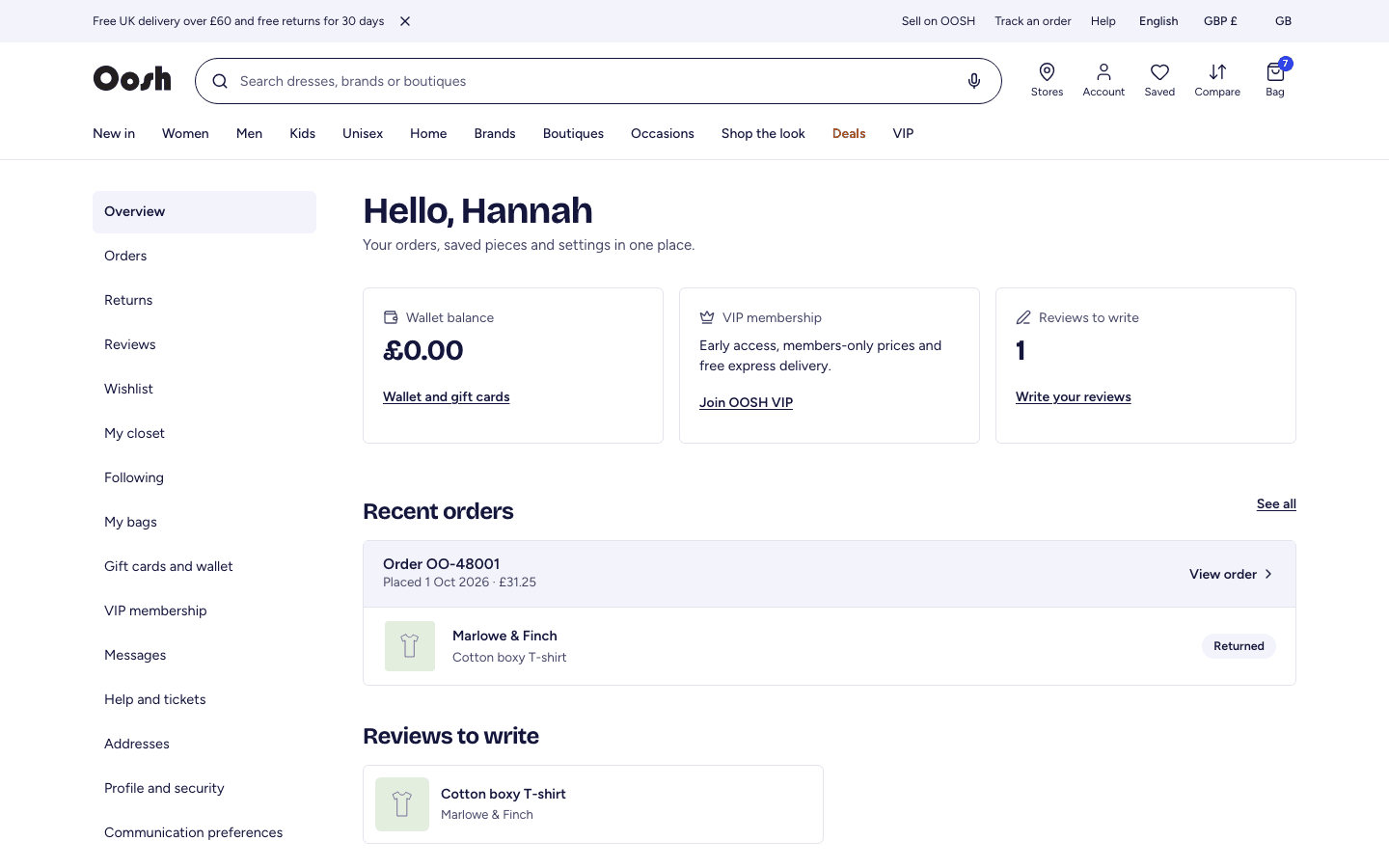 The shopper account overview