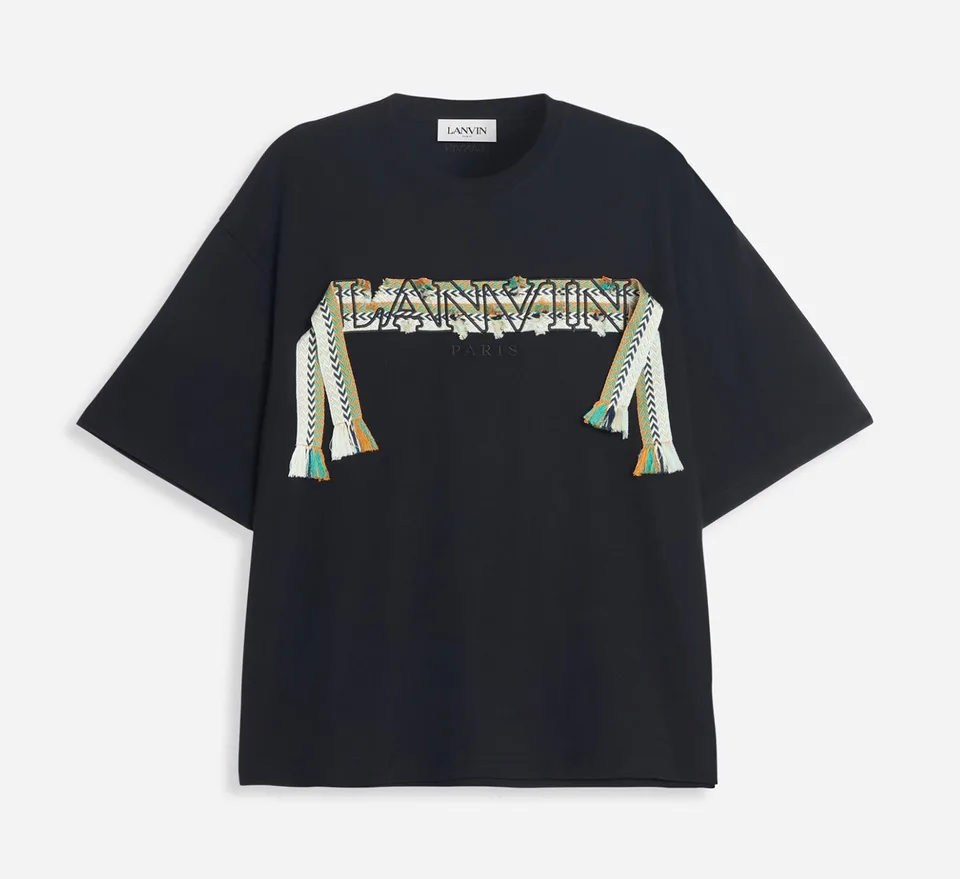 Lanvin Oversizes Club embroidery and Crazy Curb lacing T.shirt Black
